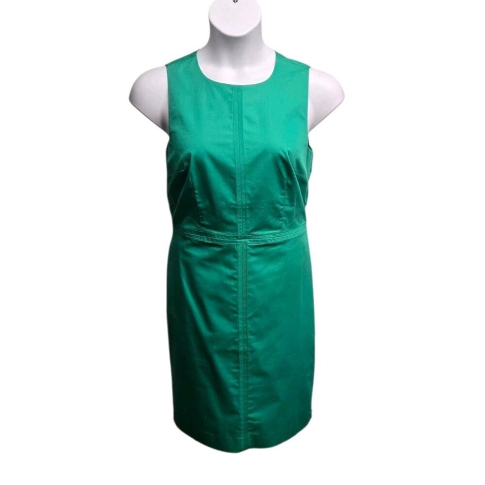 Ann Taylor Womens 8 Kelly Green Sleeveless Sheath Dress Side Zip Slit Classic